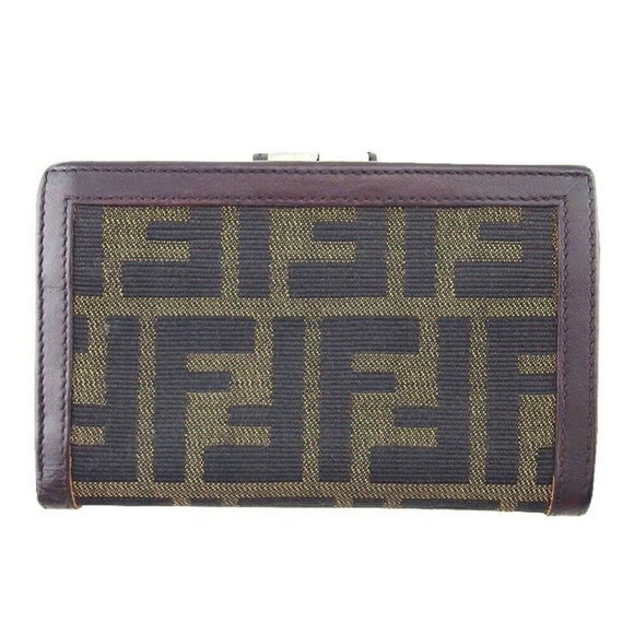 FENDI Gamaguchi Wallet Zucca Beige Canvas ~ Leather Authentic Used - Picture 3 of 10